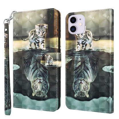 For iPhone 13 mini 3D Painting Pattern Horizontal Flip TPU + PU Leather Case with Holder & Card Slots & Wallet (Cat Tiger) by buy2fix