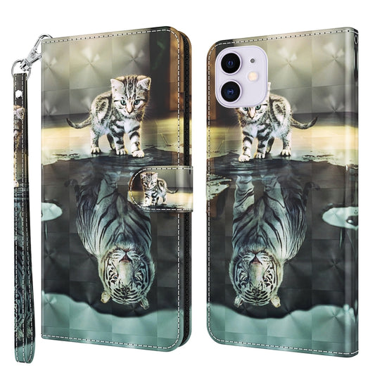 For iPhone 13 mini 3D Painting Pattern Horizontal Flip TPU + PU Leather Case with Holder & Card Slots & Wallet (Cat Tiger) by buy2fix