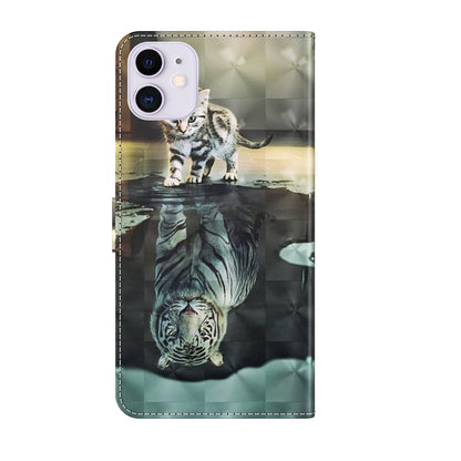 For iPhone 13 mini 3D Painting Pattern Horizontal Flip TPU + PU Leather Case with Holder & Card Slots & Wallet (Cat Tiger) by buy2fix