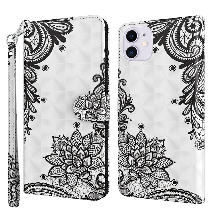 For iPhone 13 mini 3D Painting Pattern Horizontal Flip TPU + PU Leather Case with Holder & Card Slots & Wallet (Diagonal Black Flower) by buy2fix