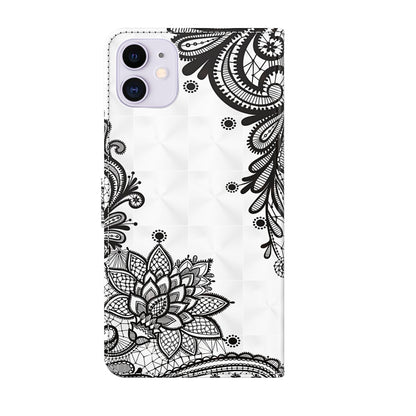For iPhone 13 mini 3D Painting Pattern Horizontal Flip TPU + PU Leather Case with Holder & Card Slots & Wallet (Diagonal Black Flower) by buy2fix
