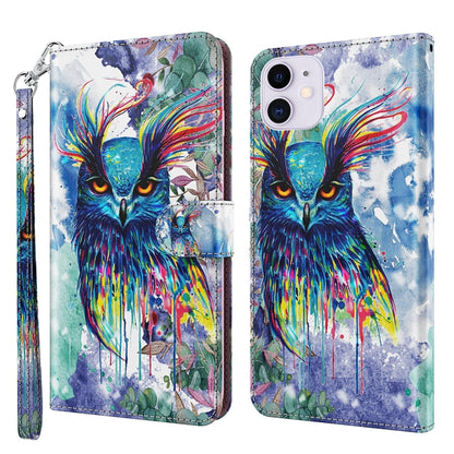 For iPhone 13 mini 3D Painting Pattern Horizontal Flip TPU + PU Leather Case with Holder & Card Slots & Wallet (Watercolor Owl) by buy2fix
