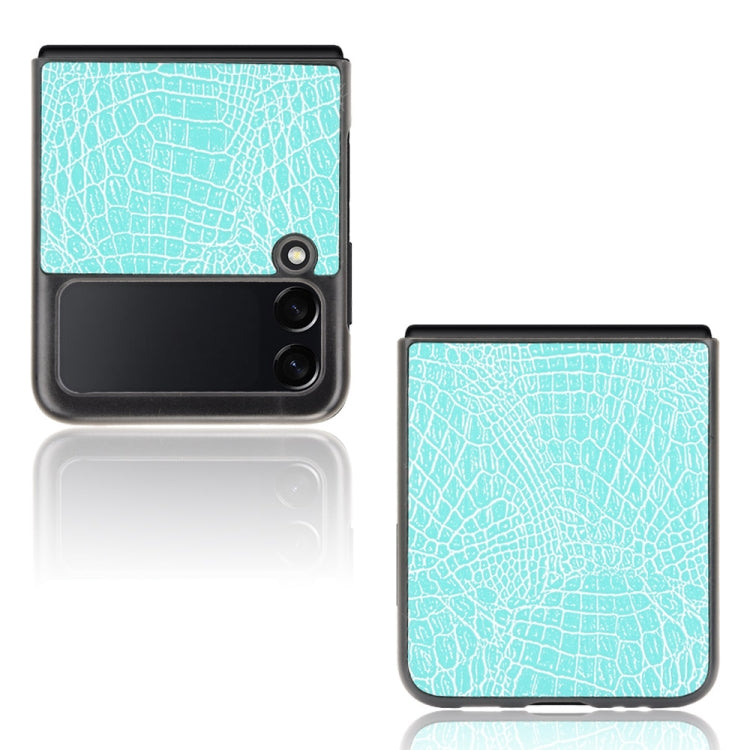 For Samsung Galaxy Z Flip3 5G Shockproof Crocodile Texture PC + PU Case(Light Green) by buy2fix