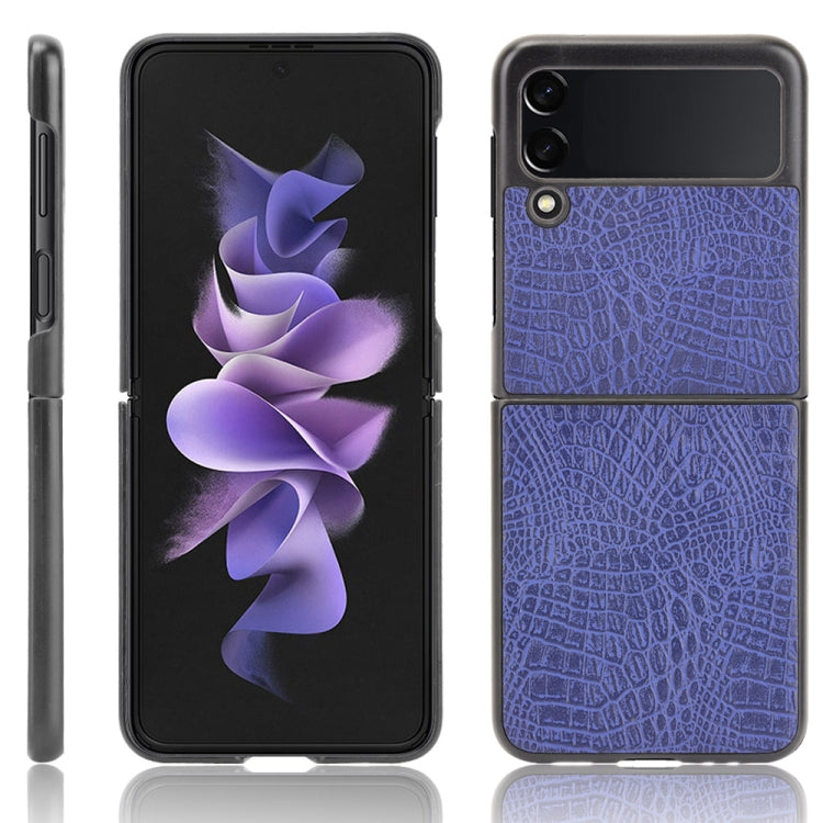 For Samsung Galaxy Z Flip3 5G Shockproof Crocodile Texture PC + PU Case(Blue) by buy2fix