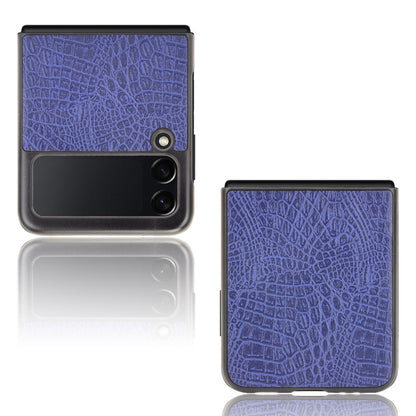 For Samsung Galaxy Z Flip3 5G Shockproof Crocodile Texture PC + PU Case(Blue) by buy2fix