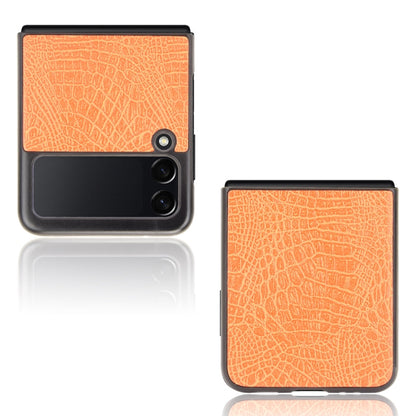 For Samsung Galaxy Z Flip3 5G Shockproof Crocodile Texture PC + PU Case(Orange) by buy2fix