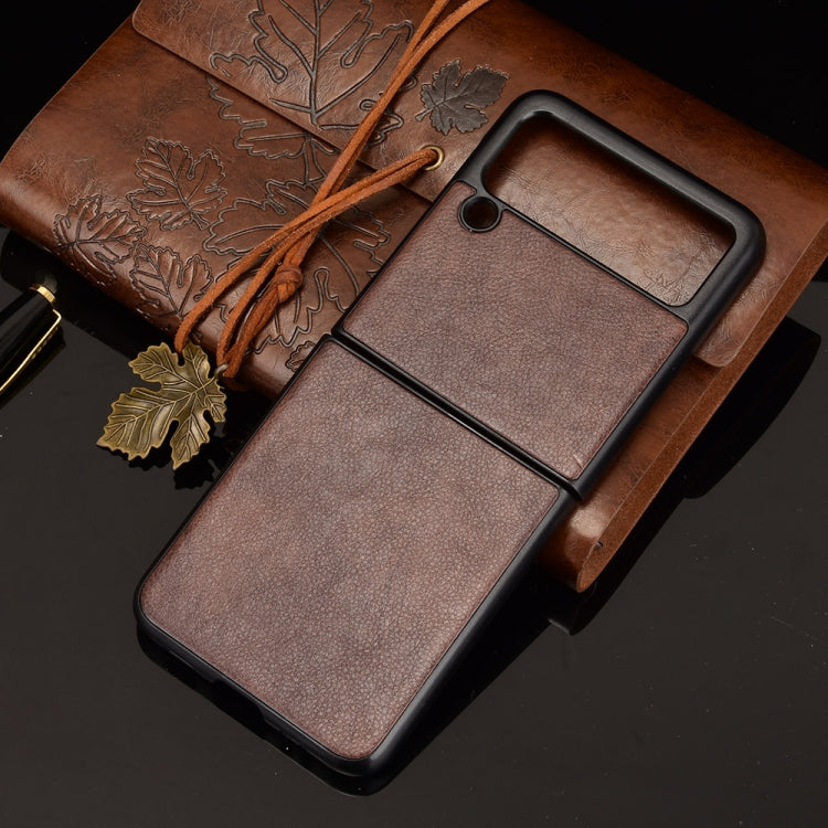 For Samsung Galaxy Z Flip3 5G Shockproof Litchi Texture PC + PU Case(Brown) by buy2fix