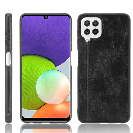 For Samsung Galaxy A22 4G Shockproof Sewing Cow Pattern Skin PC + PU + TPU Case(Black)