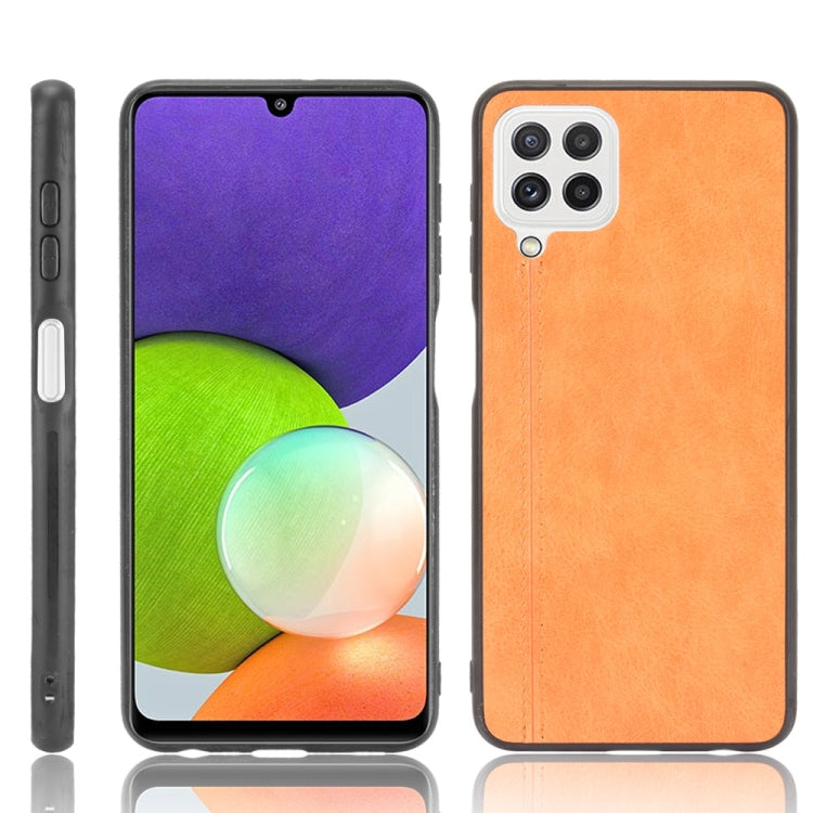 For Samsung Galaxy A22 4G Shockproof Sewing Cow Pattern Skin PC + PU + TPU Case(Orange) by buy2fix