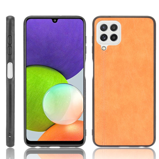 For Samsung Galaxy A22 4G Shockproof Sewing Cow Pattern Skin PC + PU + TPU Case(Orange)