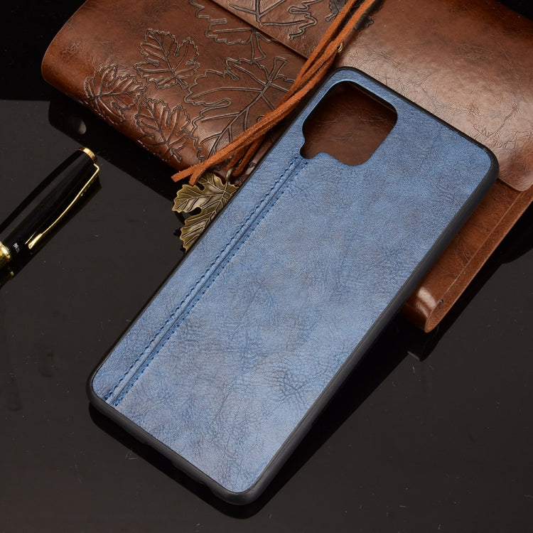 For Samsung Galaxy A22 4G Shockproof Sewing Cow Pattern Skin PC + PU + TPU Case(Blue) by buy2fix