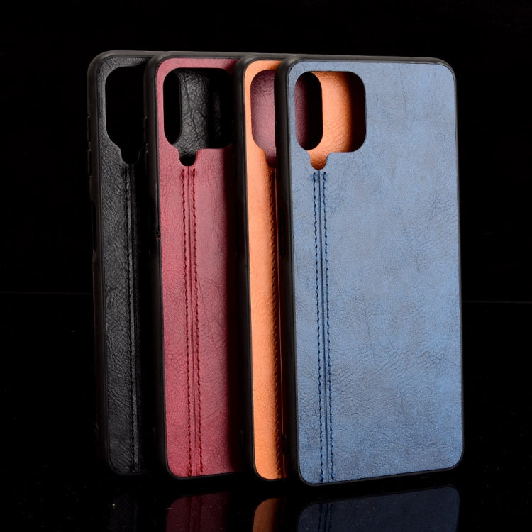 For Samsung Galaxy A22 4G Shockproof Sewing Cow Pattern Skin PC + PU + TPU Case(Blue) by buy2fix