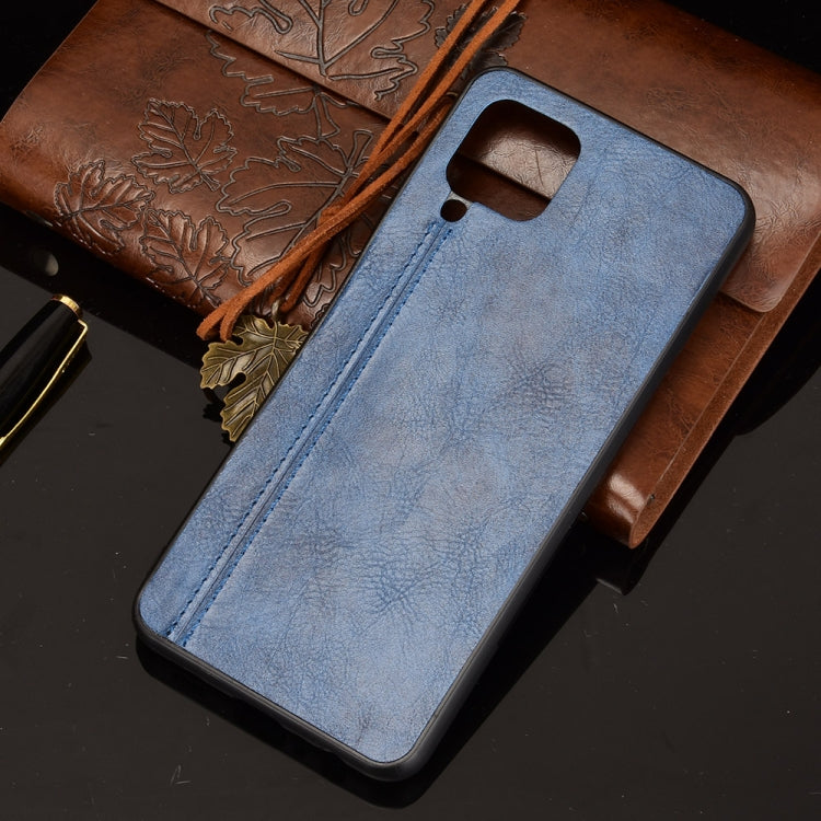 For Samsung Galaxy M32 4G Shockproof Sewing Cow Pattern Skin PC + PU + TPU Case(Blue) by buy2fix