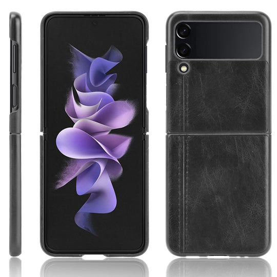 For Samsung Galaxy Z Flip3 5G Shockproof Sewing Cow Pattern Skin PC + PU + TPU Case(Black)