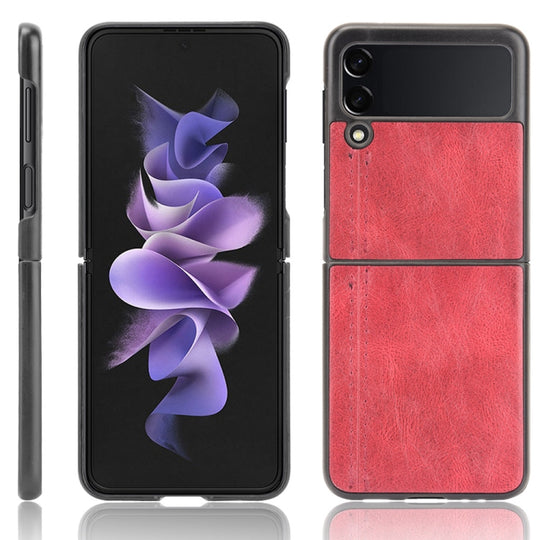 For Samsung Galaxy Z Flip3 5G Shockproof Sewing Cow Pattern Skin PC + PU + TPU Case(Red)