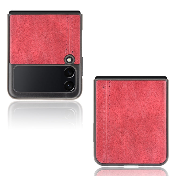 For Samsung Galaxy Z Flip3 5G Shockproof Sewing Cow Pattern Skin PC + PU + TPU Case(Red) by buy2fix
