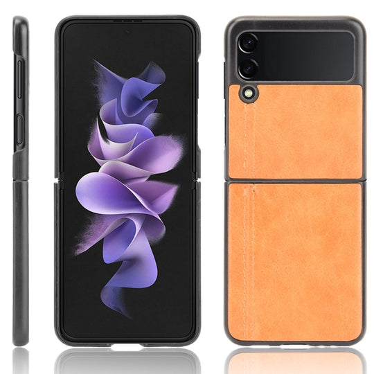 For Samsung Galaxy Z Flip3 5G Shockproof Sewing Cow Pattern Skin PC + PU + TPU Case(Orange)