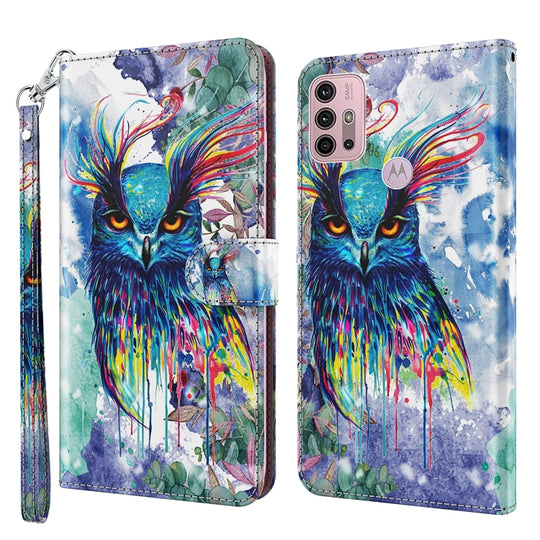 For Motorola Moto G30/G10/G20 3D Painting Pattern Horizontal Flip TPU + PU Leather Case with Holder & Card Slots & Wallet(Watercolor Owl)