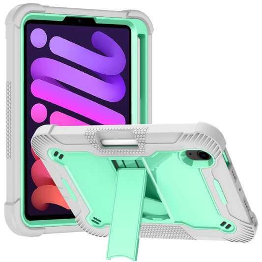 For iPad mini 2024 / mini 6 Silicone + PC Shockproof Protective Tablet Case with Holder(Gray + Green) - iPad mini 6 Cases by buy2fix | Online Shopping UK | buy2fix