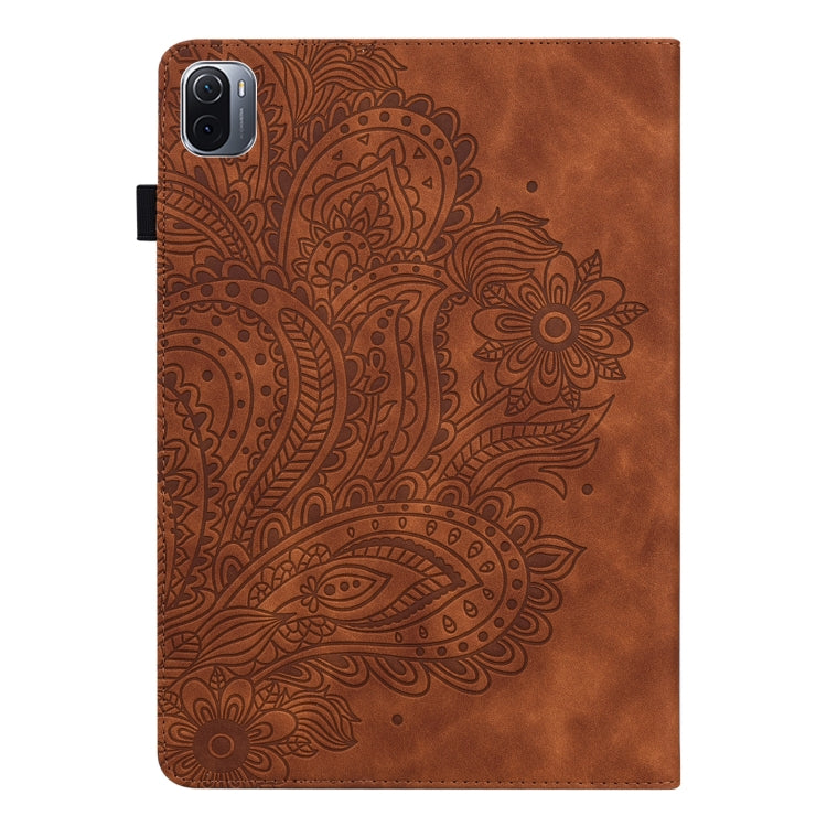 For Xiaomi Pad 5 Pro / Pad 5 Peacock Embossed Pattern TPU + PU Horizontal Flip Leather Case with Holder & Card Slots & Wallet & Sleep / Wake-up Function(Brown) by buy2fix