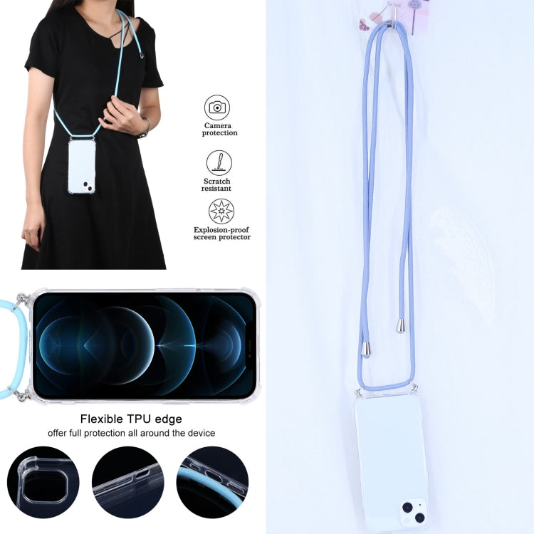 For iPhone 13 Four-corner Shockproof Transparent TPU Protective Case with Lanyard(Blue Grey) - iPhone 13 Cases by buy2fix | Online Shopping UK | buy2fix