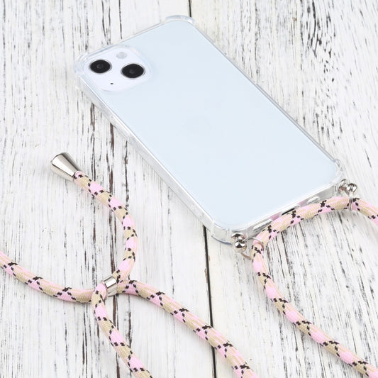 For iPhone 13 mini Four-corner Shockproof Transparent TPU Protective Case with Lanyard (Colorful Pink) by buy2fix