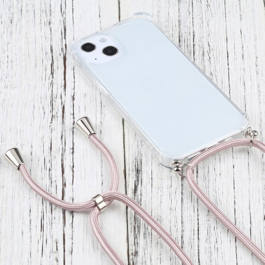 For iPhone 13 mini Four-corner Shockproof Transparent TPU Protective Case with Lanyard (Light Pink) by buy2fix