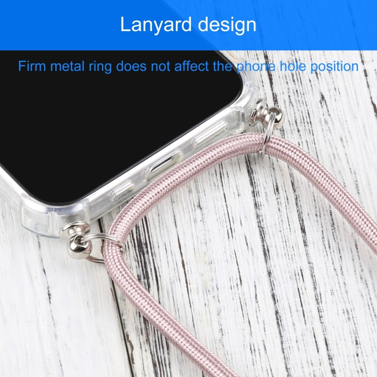 For iPhone 13 mini Four-corner Shockproof Transparent TPU Protective Case with Lanyard (Light Pink) by buy2fix