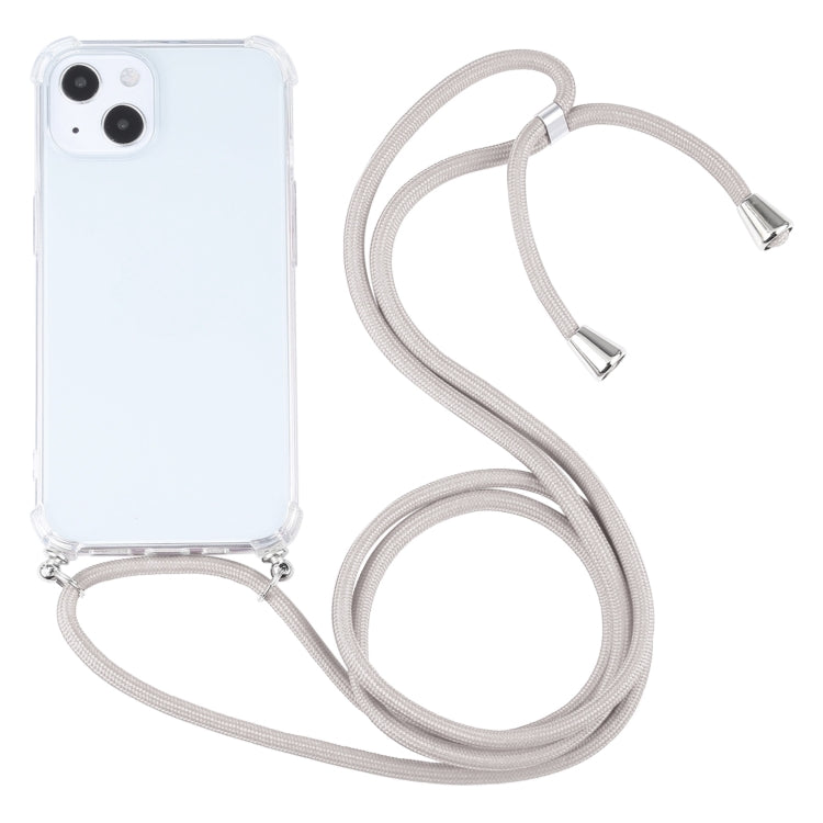 For iPhone 13 mini Four-corner Shockproof Transparent TPU Protective Case with Lanyard (Apricot) by buy2fix