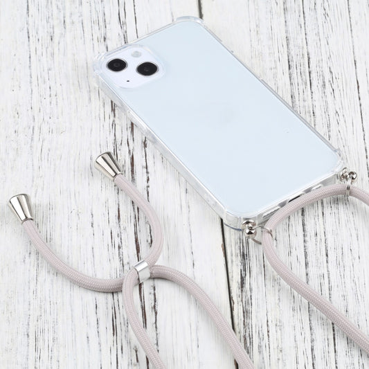For iPhone 13 mini Four-corner Shockproof Transparent TPU Protective Case with Lanyard (Apricot) by buy2fix