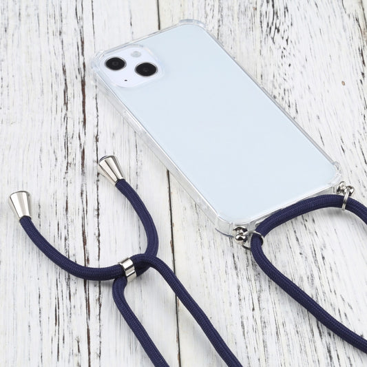 For iPhone 13 mini Four-corner Shockproof Transparent TPU Protective Case with Lanyard (Dark Blue) by buy2fix