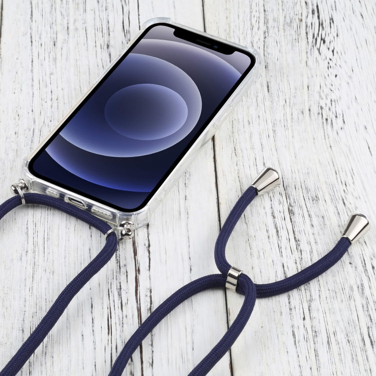 For iPhone 13 mini Four-corner Shockproof Transparent TPU Protective Case with Lanyard (Dark Blue) by buy2fix