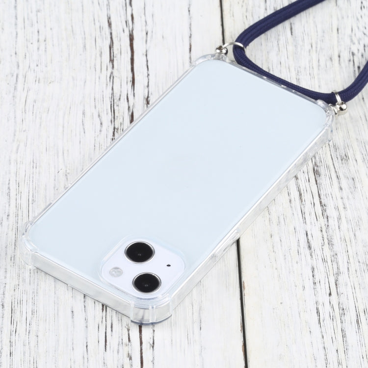 For iPhone 13 mini Four-corner Shockproof Transparent TPU Protective Case with Lanyard (Dark Blue) by buy2fix