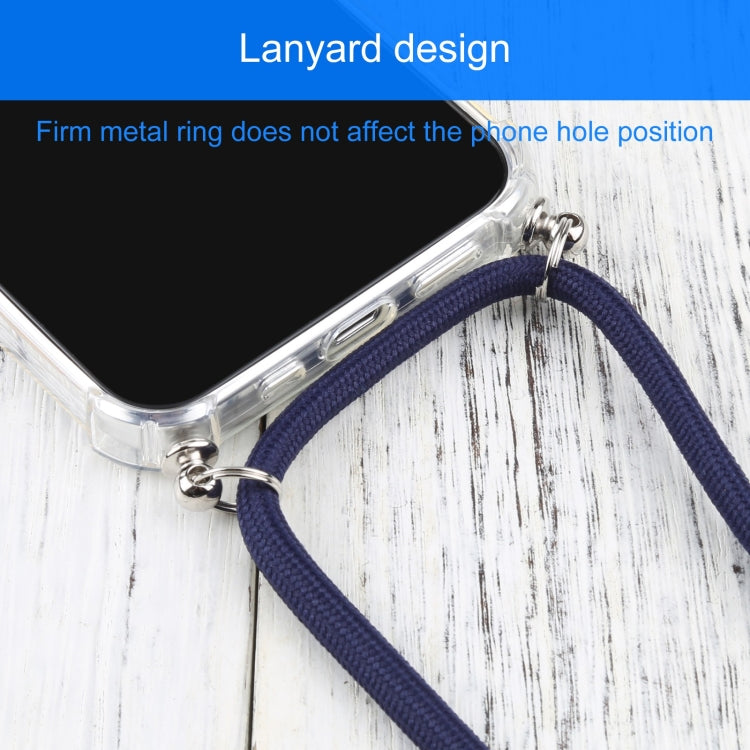 For iPhone 13 mini Four-corner Shockproof Transparent TPU Protective Case with Lanyard (Dark Blue) by buy2fix
