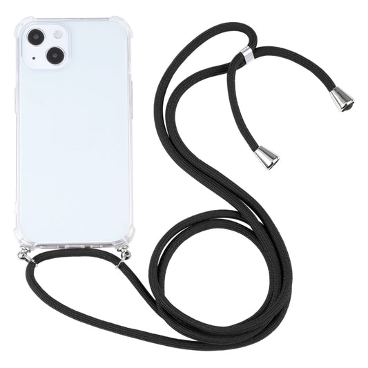 For iPhone 13 mini Four-corner Shockproof Transparent TPU Protective Case with Lanyard (Black) by buy2fix