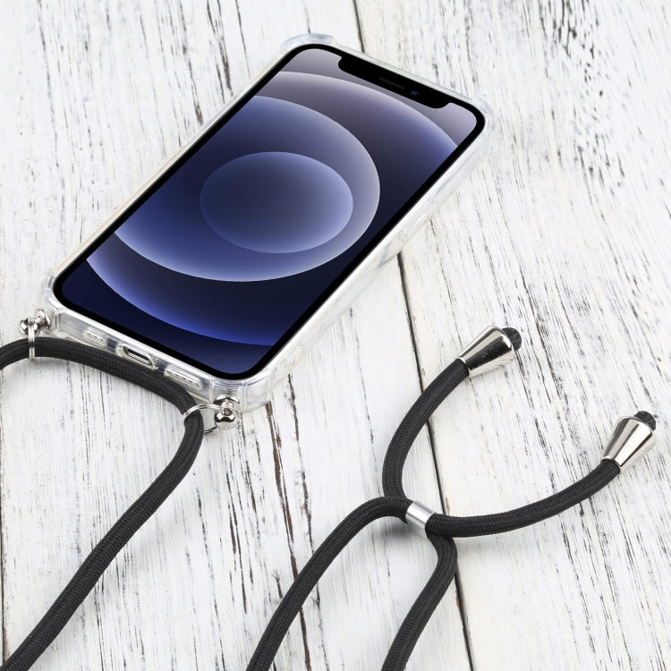 For iPhone 13 mini Four-corner Shockproof Transparent TPU Protective Case with Lanyard (Black) by buy2fix