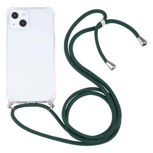 For iPhone 13 mini Four-corner Shockproof Transparent TPU Protective Case with Lanyard (Dark Green) by buy2fix