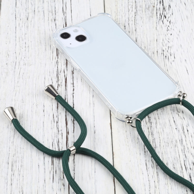 For iPhone 13 mini Four-corner Shockproof Transparent TPU Protective Case with Lanyard (Dark Green) by buy2fix