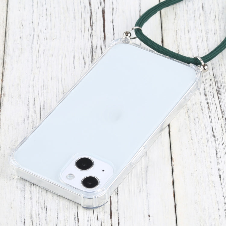 For iPhone 13 mini Four-corner Shockproof Transparent TPU Protective Case with Lanyard (Dark Green) by buy2fix