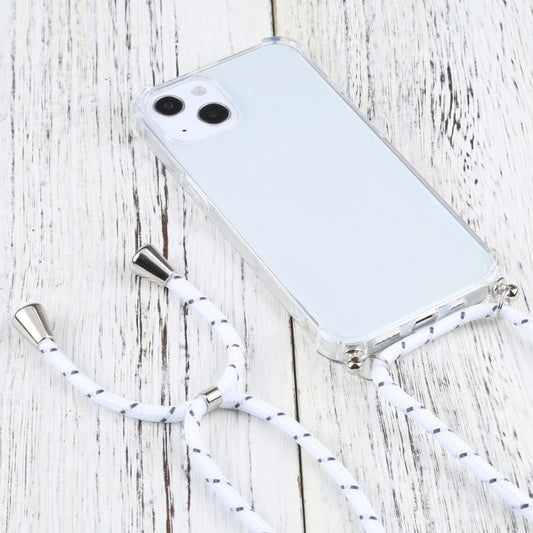 For iPhone 13 mini Four-corner Shockproof Transparent TPU Protective Case with Lanyard (White Thick Black) by buy2fix