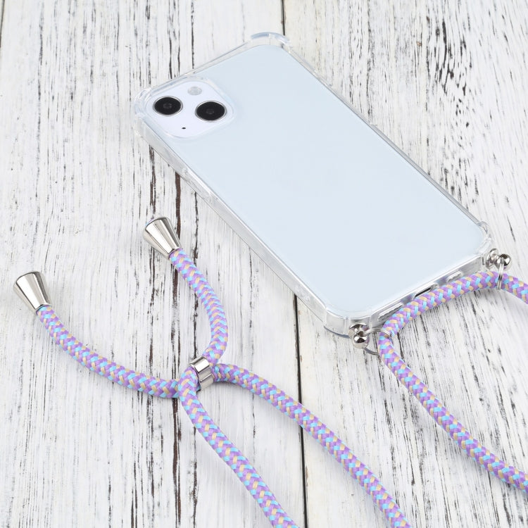 For iPhone 13 mini Four-corner Shockproof Transparent TPU Protective Case with Lanyard (Purple Blue) by buy2fix