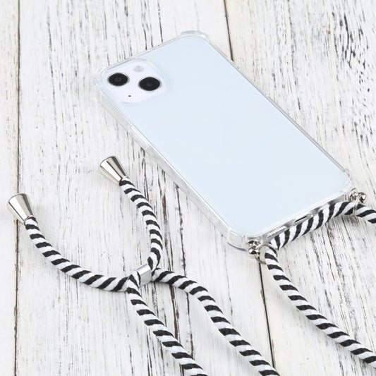 For iPhone 13 mini Four-corner Shockproof Transparent TPU Protective Case with Lanyard (Black White) by buy2fix