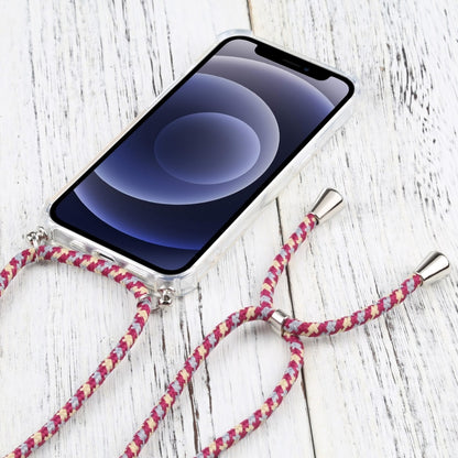 For iPhone 13 mini Four-corner Shockproof Transparent TPU Protective Case with Lanyard (Red Grey Yellow) by buy2fix