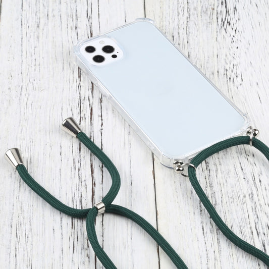 For iPhone 13 Pro Four-corner Shockproof Transparent TPU Protective Case with Lanyard (Dark Green) - iPhone 13 Pro Cases by buy2fix | Online Shopping UK | buy2fix