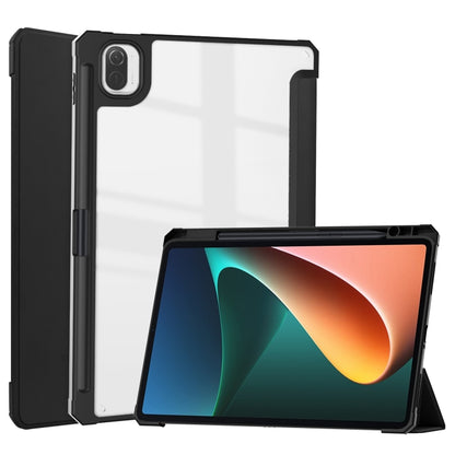 For Xiaomi Pad 5 / 5 Pro Three-fold Transparent TPU Horizontal Flip Leather Case with Pen Slot & Three-fold Holder & Sleep / Wake-up Function(Black) by buy2fix