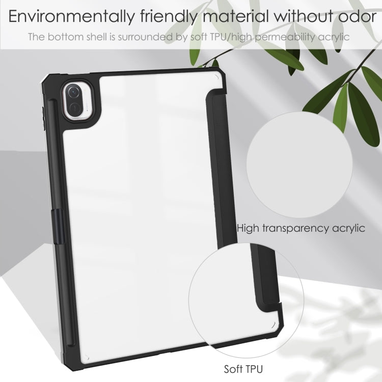 For Xiaomi Pad 5 / 5 Pro Three-fold Transparent TPU Horizontal Flip Leather Case with Pen Slot & Three-fold Holder & Sleep / Wake-up Function(Black) by buy2fix