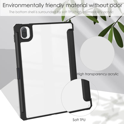 For Xiaomi Pad 5 / 5 Pro Three-fold Transparent TPU Horizontal Flip Leather Case with Pen Slot & Three-fold Holder & Sleep / Wake-up Function(Black) by buy2fix