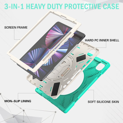 For iPad Pro 12.9 2022 / 2021 Rotatable Holder Silicone Hybrid PC Tablet Case with Shoulder Strap(Mint Green) - iPad Pro 12.9 (2022/2021) Cases by buy2fix | Online Shopping UK | buy2fix
