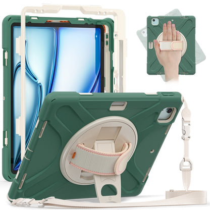 For iPad Pro 12.9 2022 / 2021 Rotatable Holder Silicone Hybrid PC Tablet Case with Shoulder Strap(Emerald Green) - iPad Pro 12.9 (2022/2021) Cases by buy2fix | Online Shopping UK | buy2fix