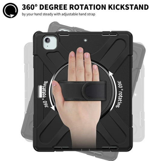 For iPad Pro 12.9 2022 / 2021 Rotatable Holder Silicone Hybrid PC Tablet Case with Shoulder Strap(Black) - iPad Pro 12.9 (2022/2021) Cases by buy2fix | Online Shopping UK | buy2fix